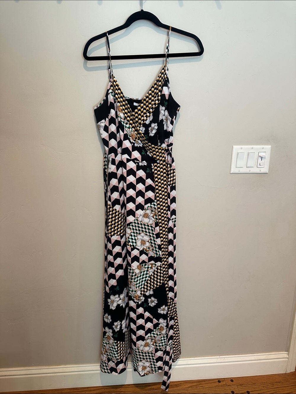 Bar III Black & Pink Floral Geometric Maxi Dress
